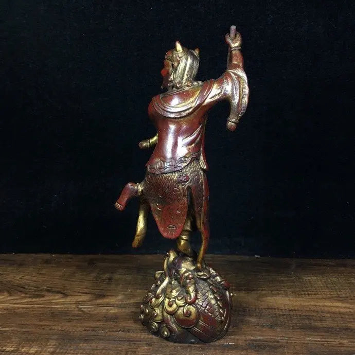 7"Tibetan Temple Collection Old Bronze Kuixing point fight statue Symbol Scholar Kuixing Point Fight Worship Hall
