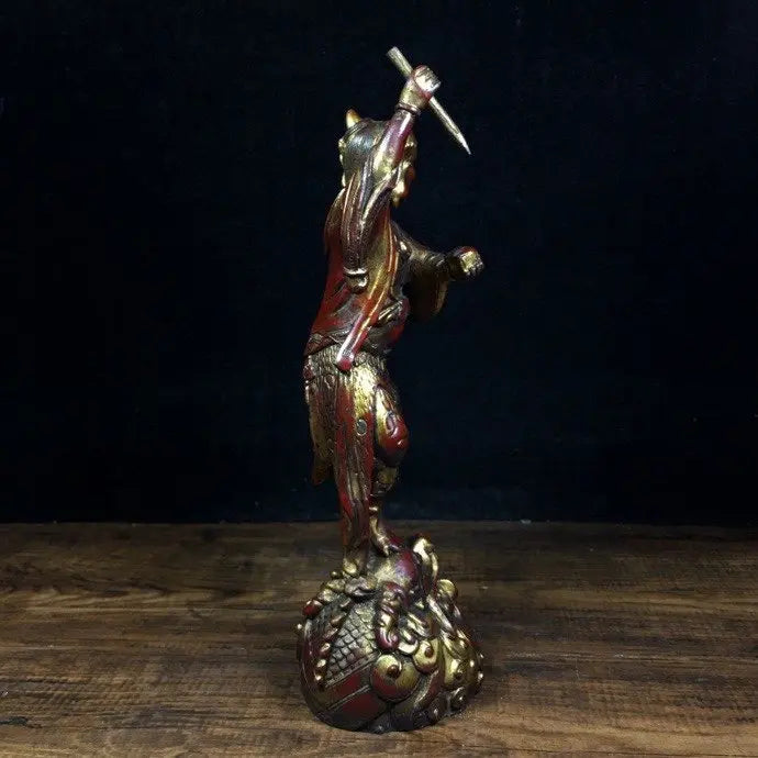 7"Tibetan Temple Collection Old Bronze Kuixing point fight statue Symbol Scholar Kuixing Point Fight Worship Hall
