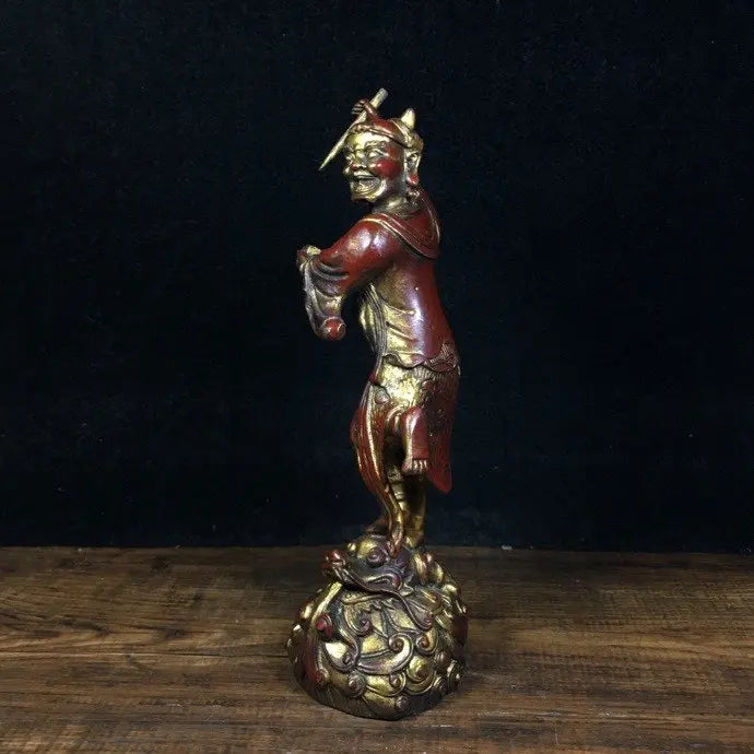7"Tibetan Temple Collection Old Bronze Kuixing point fight statue Symbol Scholar Kuixing Point Fight Worship Hall