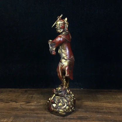 7"Tibetan Temple Collection Old Bronze Kuixing point fight statue Symbol Scholar Kuixing Point Fight Worship Hall
