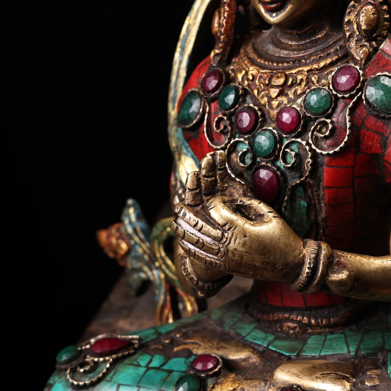 7"Tibetan Temple Collection Old Bronze Mosaic Gem Vajra Buddha Mother Tara Buddha worship hall Town House Exorcism