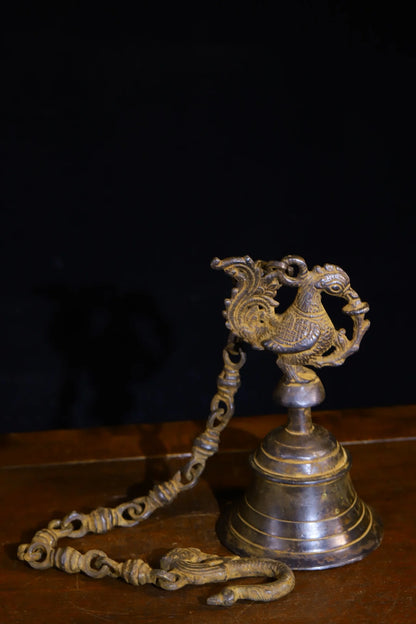 7"Tibetan Temple Collection Old Bronze Phoenix Divine Beast Old Ringing Bell  Buddha Bell Amulet Dharma Wall hanging Town house