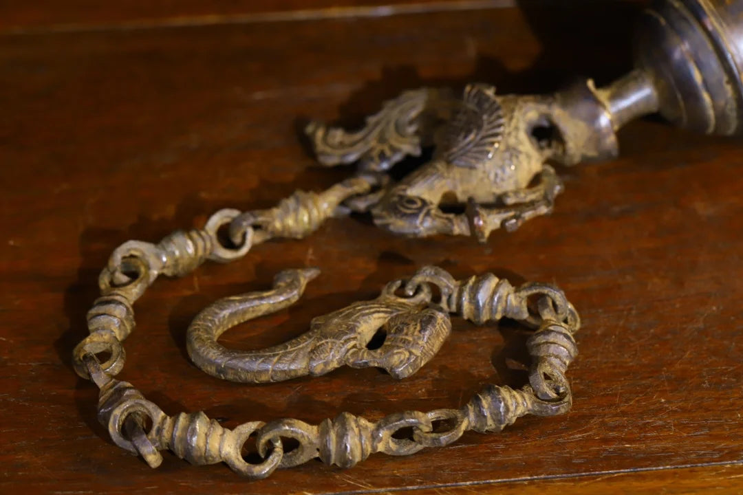 7"Tibetan Temple Collection Old Bronze Phoenix Divine Beast Old Ringing Bell  Buddha Bell Amulet Dharma Wall hanging Town house
