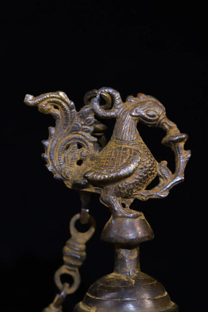 7"Tibetan Temple Collection Old Bronze Phoenix Divine Beast Old Ringing Bell  Buddha Bell Amulet Dharma Wall hanging Town house