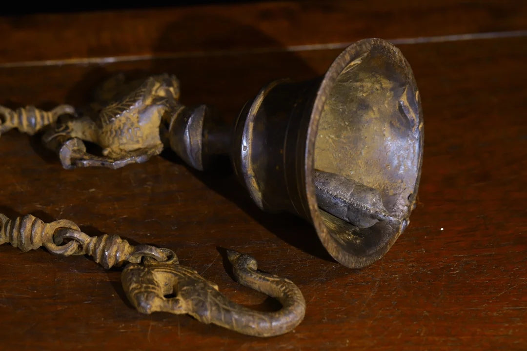 7"Tibetan Temple Collection Old Bronze Phoenix Divine Beast Old Ringing Bell  Buddha Bell Amulet Dharma Wall hanging Town house