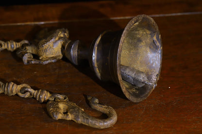 7"Tibetan Temple Collection Old Bronze Phoenix Divine Beast Old Ringing Bell  Buddha Bell Amulet Dharma Wall hanging Town house