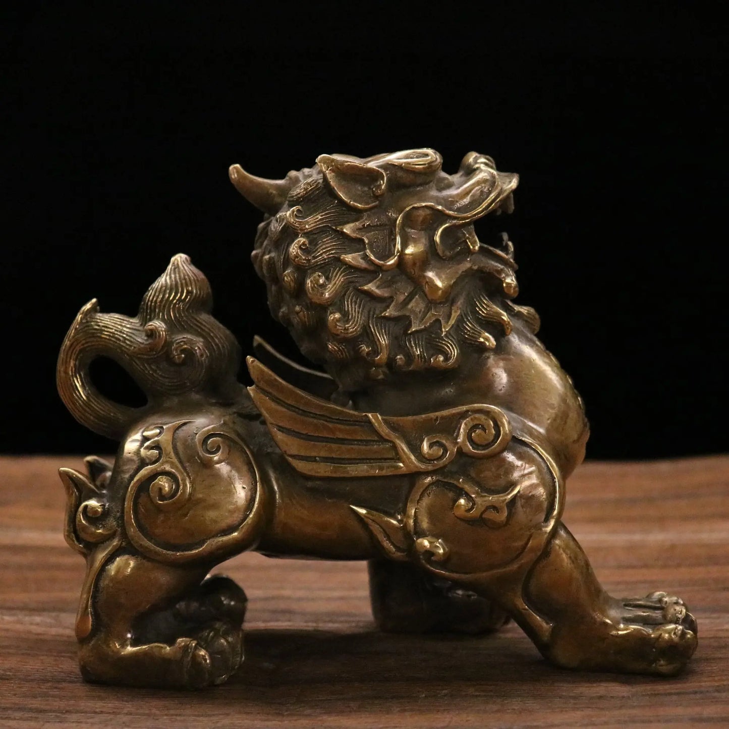 7"Tibetan Temple Collection Old Bronze Ruyi Unicorn statue brave troops A pair Gather wealth Town House Ornaments Exorcism