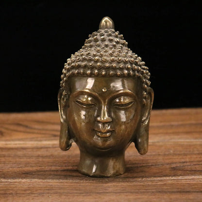 7"Tibetan Temple Collection Old Bronze Shakyamuni Buddha Head  Worship Hall Amulet Dharma Town House