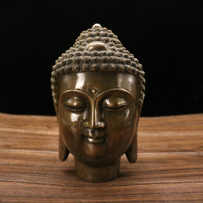 7"Tibetan Temple Collection Old Bronze Shakyamuni Buddha Head  Worship Hall Amulet Dharma Town House