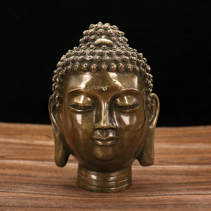 7"Tibetan Temple Collection Old Bronze Shakyamuni Buddha Head  Worship Hall Amulet Dharma Town House