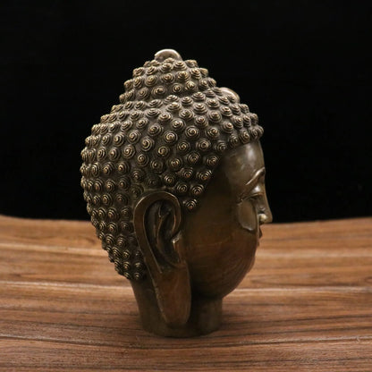 7"Tibetan Temple Collection Old Bronze Shakyamuni Buddha Head  Worship Hall Amulet Dharma Town House