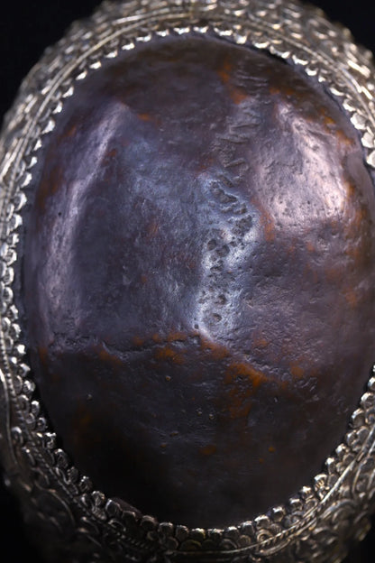 7"Tibetan Temple Collection Old Gabala Tibetan silver Mosaic Gem Dragon Pattern Skull Gabala Bowl Amulet Dharma Town house