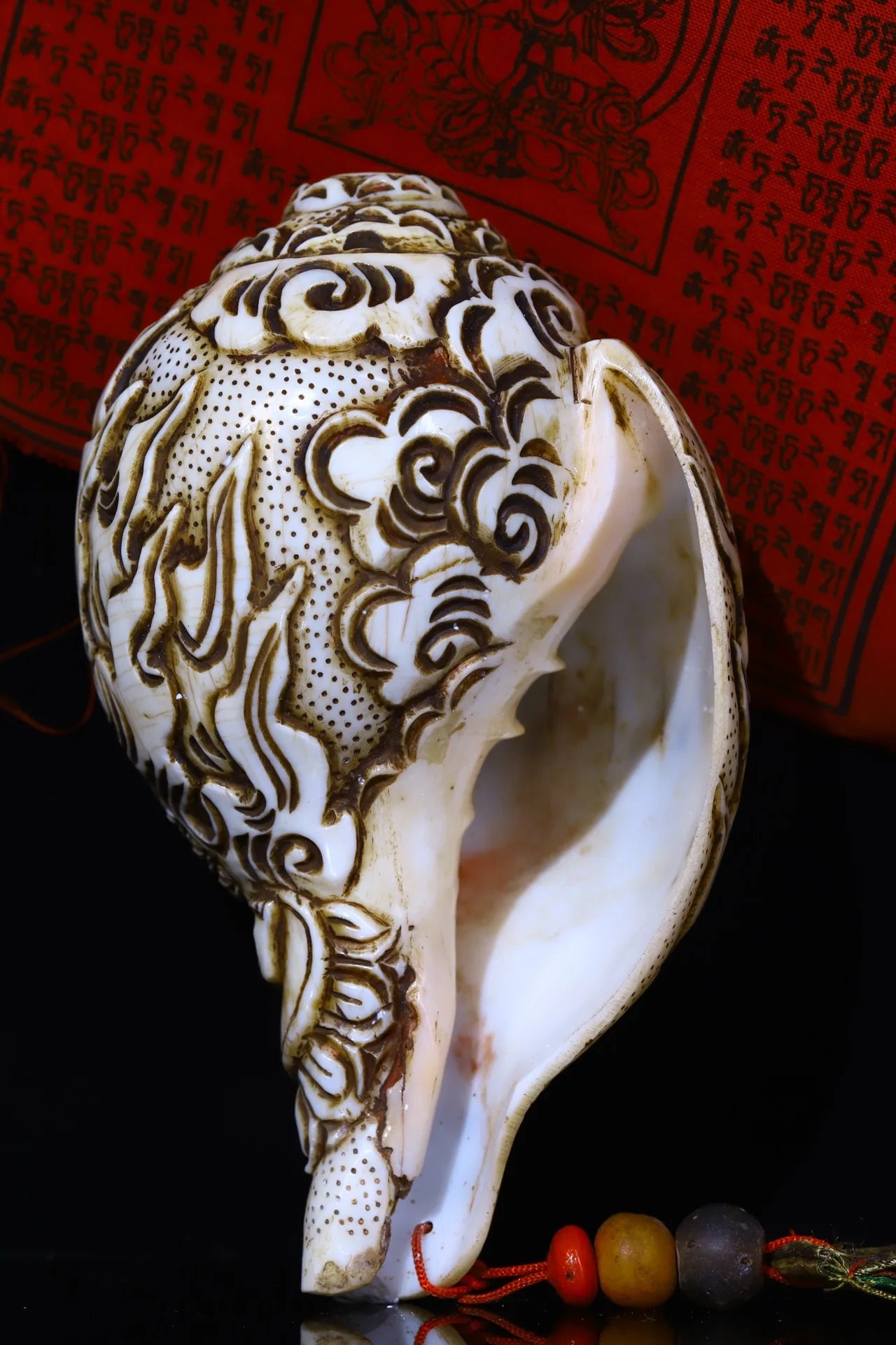 7"Tibetan Temple Collection Old Natural Conch hand carved Yamāntaka river snail conch Buddhist utensils Town house Exorcism