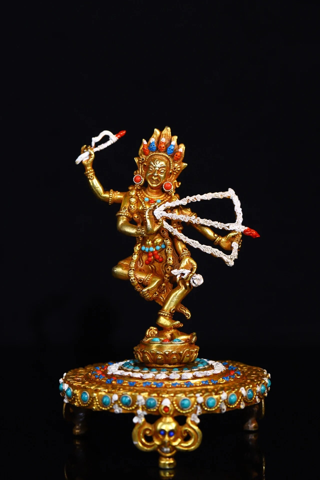 7"Tibetan Temple Collection Old purple Bronze Gilded Painted Mosaic Gem Marici Buddha Lotus Buddha Platform Worship Hall