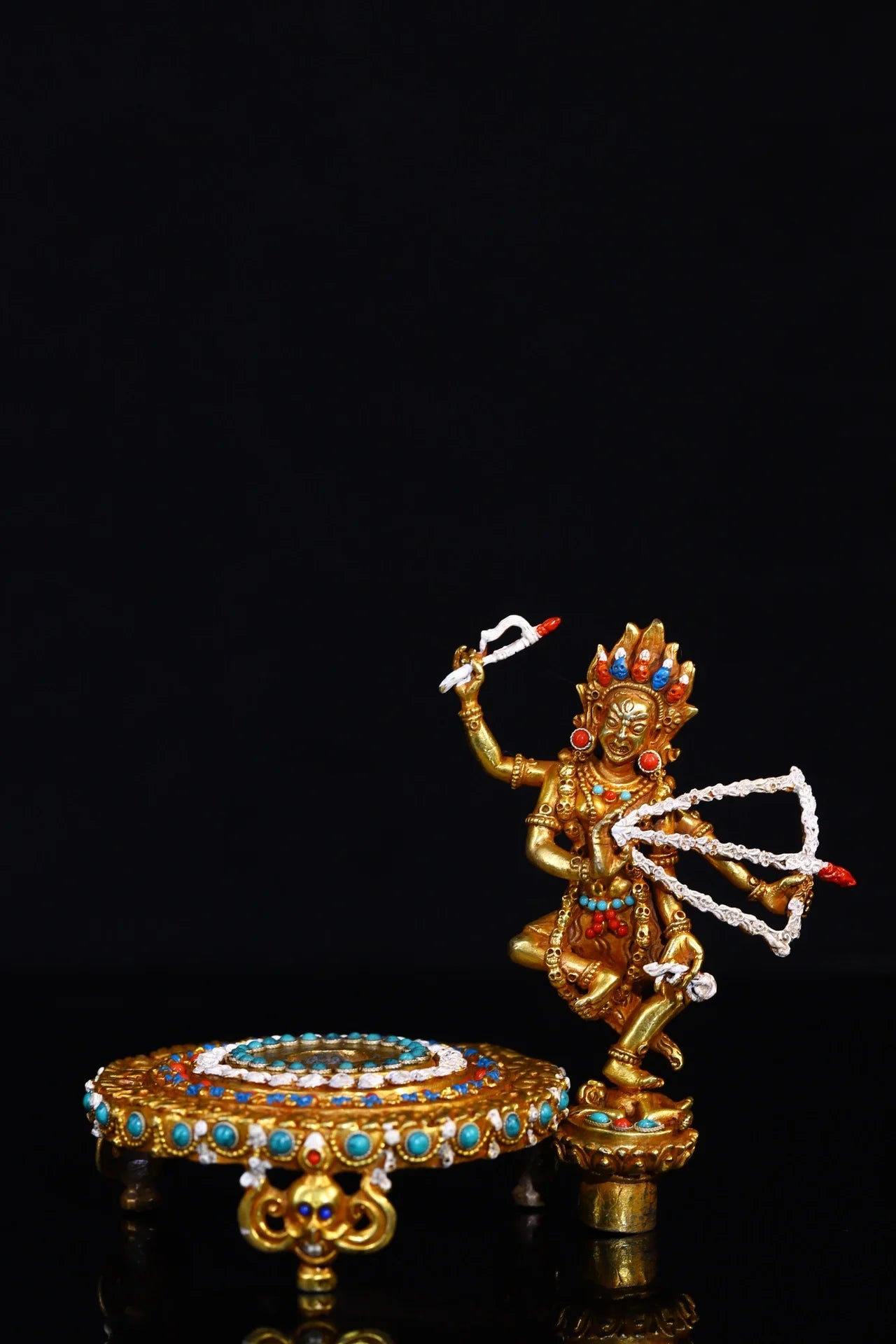 7"Tibetan Temple Collection Old purple Bronze Gilded Painted Mosaic Gem Marici Buddha Lotus Buddha Platform Worship Hall