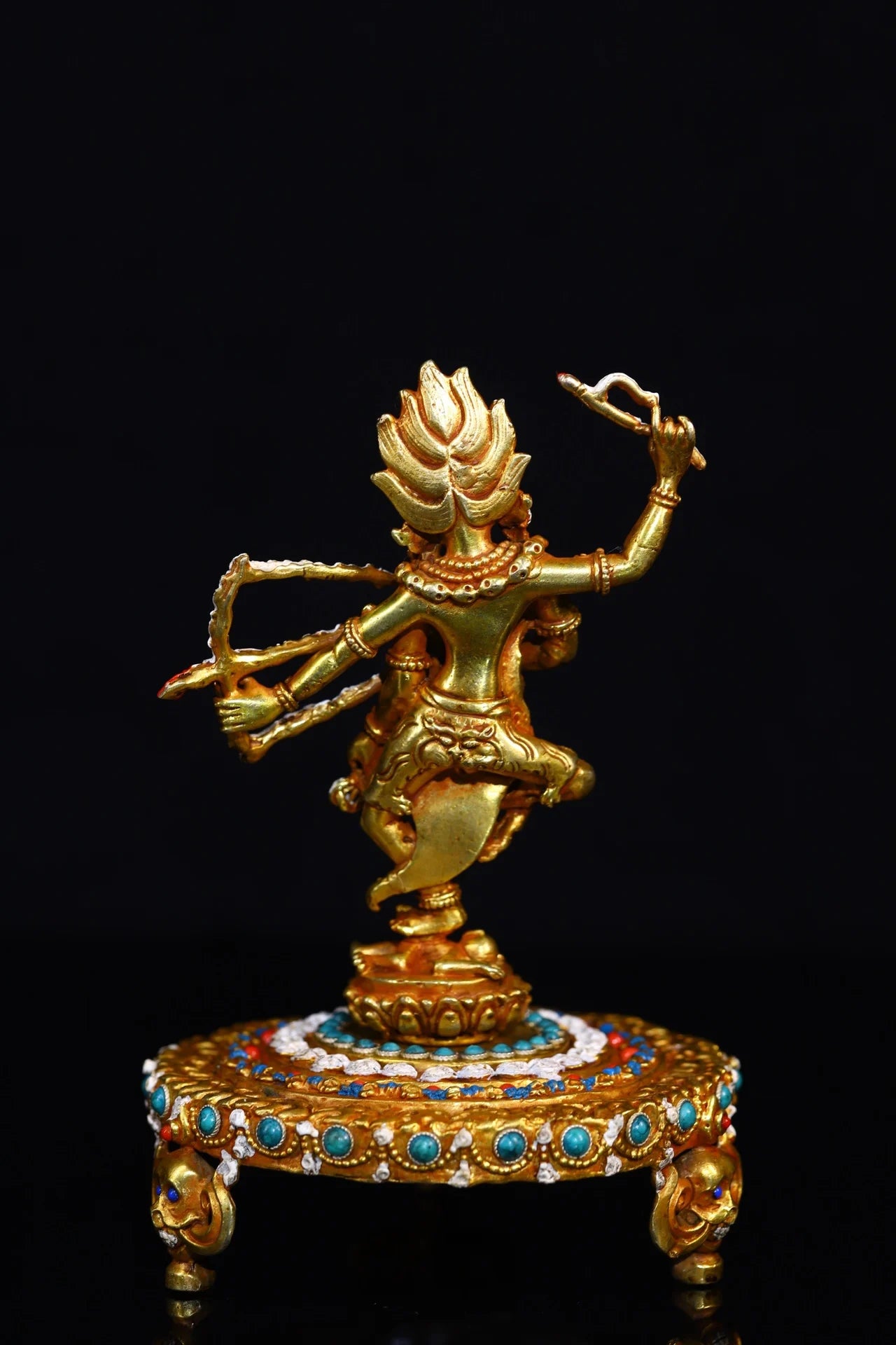 7"Tibetan Temple Collection Old purple Bronze Gilded Painted Mosaic Gem Marici Buddha Lotus Buddha Platform Worship Hall