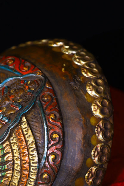 7"Tibetan Temple Old Tibetan silver Painted mosaic Gabala Bowl Skull head 1000 Arm Guanyin Kapala Bowl Cup Amulet DharTown House