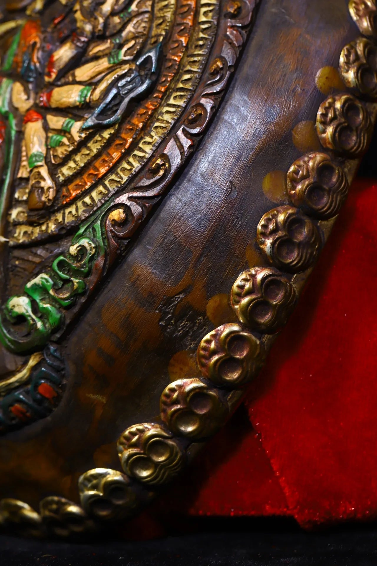 7"Tibetan Temple Old Tibetan silver Painted mosaic Gabala Bowl Skull head 1000 Arm Guanyin Kapala Bowl Cup Amulet DharTown House
