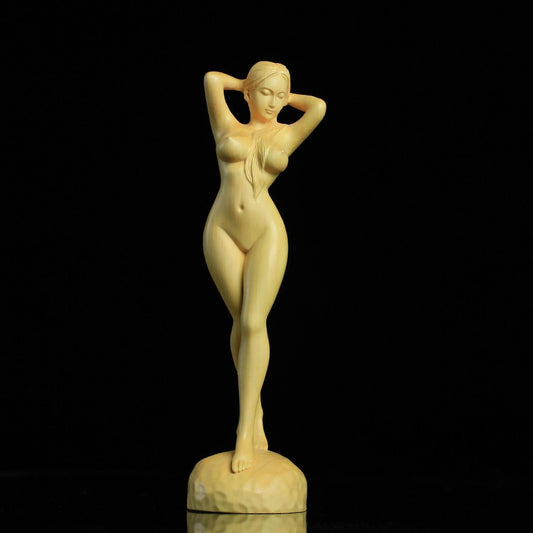 7 inch Wood | Wooden Euonymus japonicus Tibet Nepal Vintage beauty female women sculpture Hand Carving Statue Figure home decor