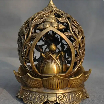 7" old China Feng Shui brass bird lotus statue Incense Burner censer