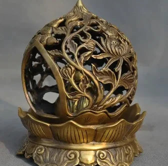 7" old China Feng Shui brass bird lotus statue Incense Burner censer