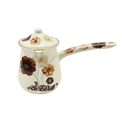 700ml Enamel Small Milk Pot Long Handle Butter Melting Bucket English Coffee Milk Cup Mini Brew Coffee Bucket Milk Heating Pot