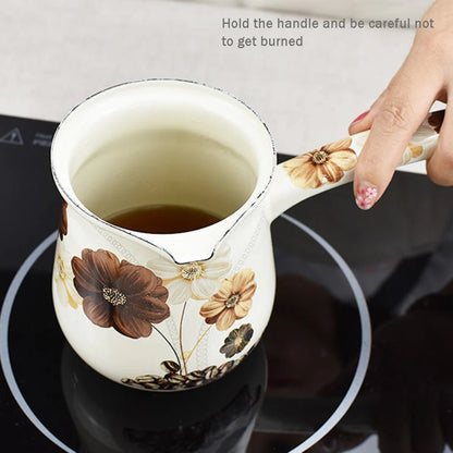 700ml Enamel Small Milk Pot Long Handle Butter Melting Bucket English Coffee Milk Cup Mini Brew Coffee Bucket Milk Heating Pot