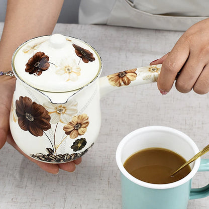 700ml Enamel Small Milk Pot Long Handle Butter Melting Bucket English Coffee Milk Cup Mini Brew Coffee Bucket Milk Heating Pot