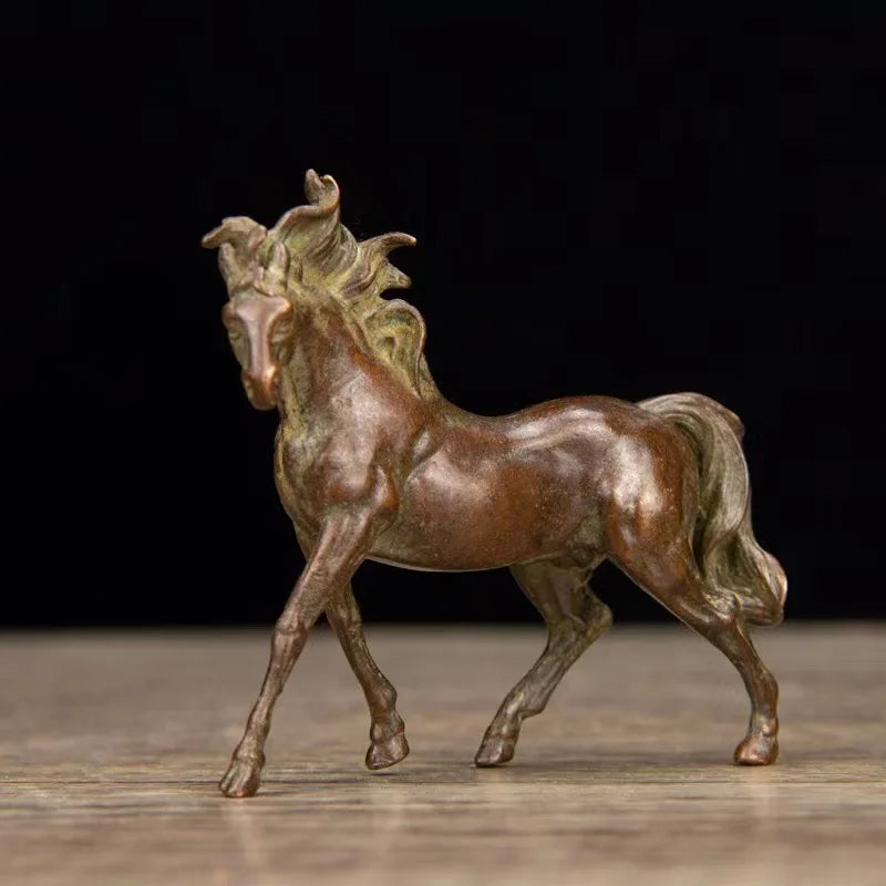 70MM Chinese Small Bronze Exquisite Animal Fengshui 12 Zodiac Year Horse Statue