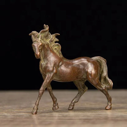 70MM Chinese Small Bronze Exquisite Animal Fengshui 12 Zodiac Year Horse Statue