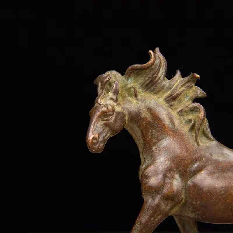 70MM Chinese Small Bronze Exquisite Animal Fengshui 12 Zodiac Year Horse Statue