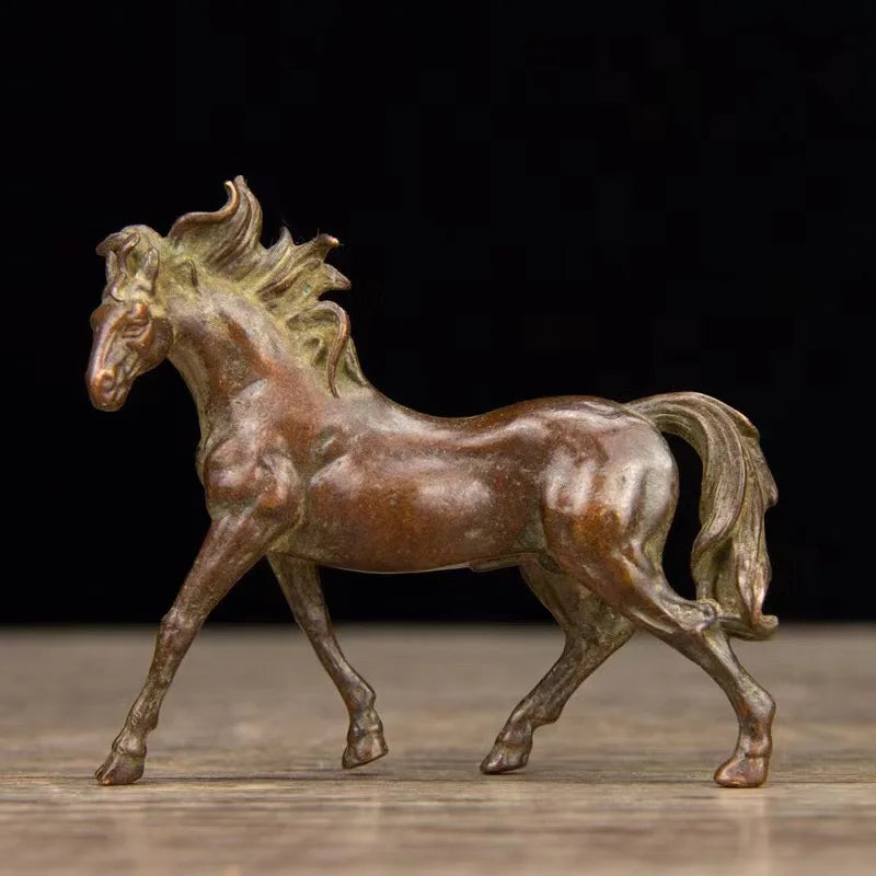 70MM Chinese Small Bronze Exquisite Animal Fengshui 12 Zodiac Year Horse Statue