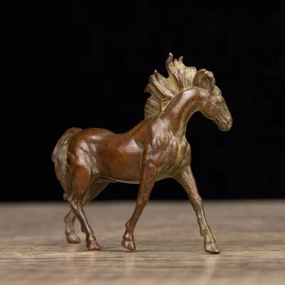70MM Chinese Small Bronze Exquisite Animal Fengshui 12 Zodiac Year Horse Statue