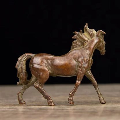 70MM Chinese Small Bronze Exquisite Animal Fengshui 12 Zodiac Year Horse Statue