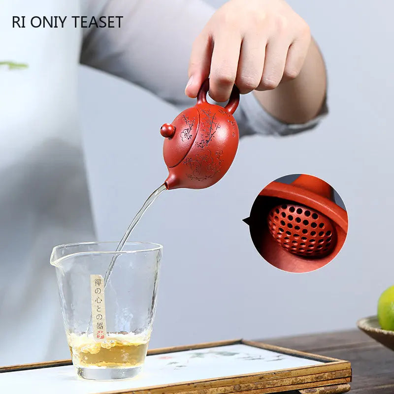70ml Chinese Yixing Purple Clay Teapots Handmade Plum Blossom Xishi Tea Pot Raw Ore Dahongpao Mud Kettle High-end Zisha Tea Set