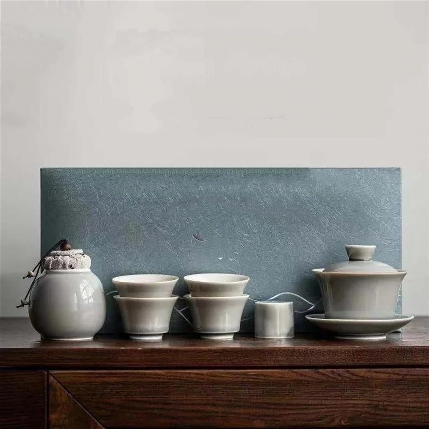 Afternoon Tea Set Japanese Style Ice Gray Glaze Porcelain Kung Fu Tea Set Household Tureen Side Handle Pot Set Tea Set Porcelain Tea Set Chinese Tea Set For Adults (Color : E)