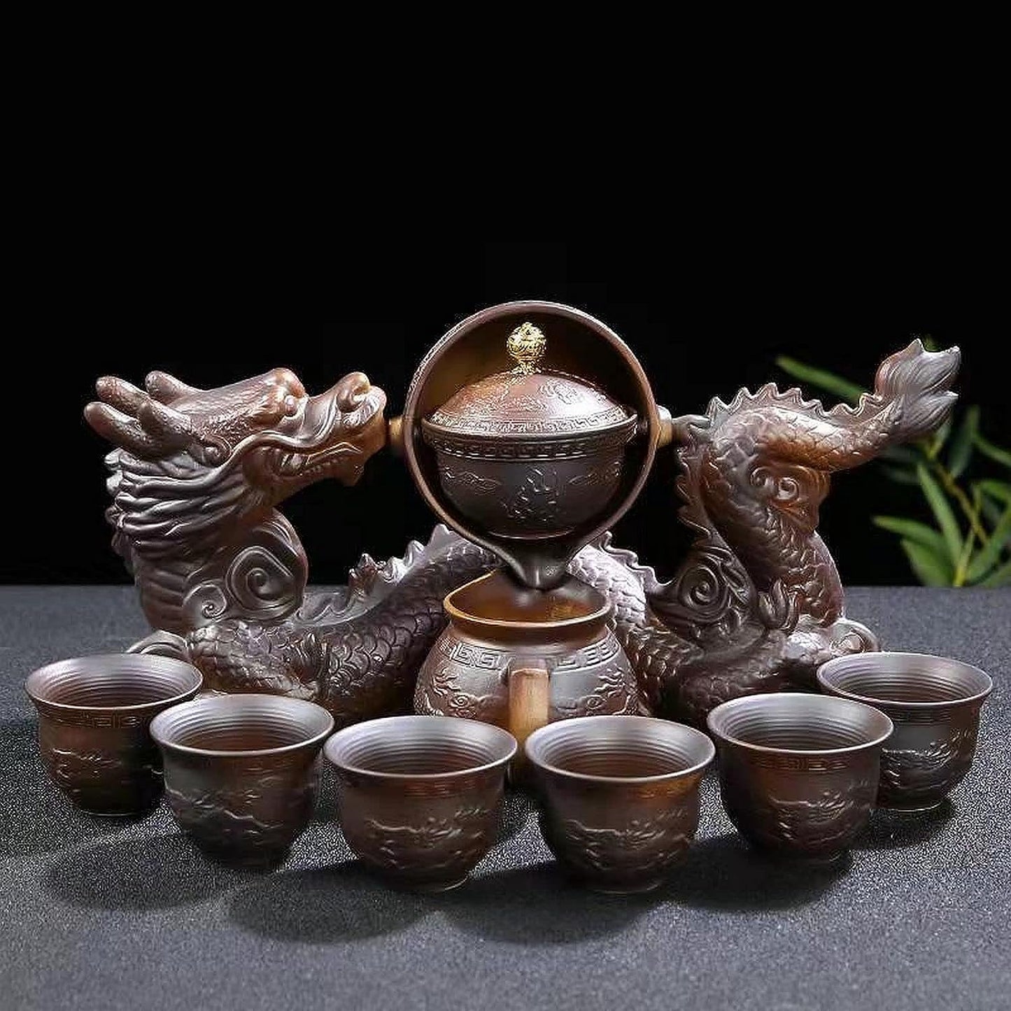 Scizorito 中国功夫茶具套装礼盒,中国龙形状,纯手工烧制,配有 360 度旋转茶壶和浸泡器,适合办公室、家居、礼品(半月火柴)