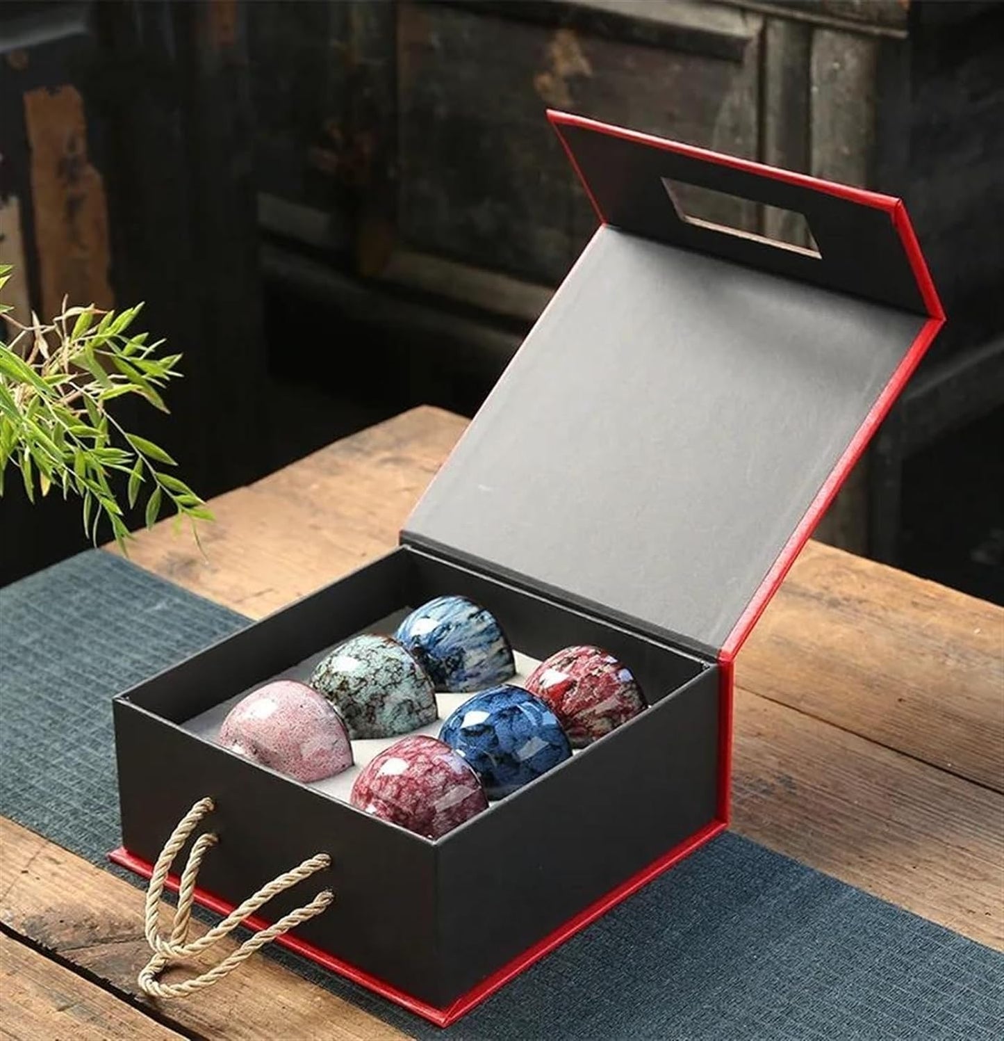 Afternoon Tea Set 6Pcs Ceramic Tea Cup Set Kiln Transformation Tea Cup Kung Fu Tea Set Tianmu Glazed Teacup Tea Bowl Chinese Tea Set Gift Box Tea Set for Adults (Color : F)