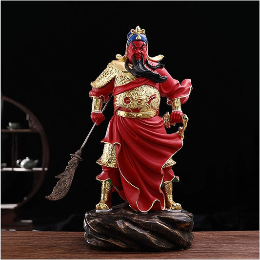 ESRADA Ornaments Feng Shui Ornaments Lifelike Guan Gong God of Wealth Statue Green Robe/Red Robe Guan Yu Feng Shui Decor Home Office Decoration Tabletop Ornaments Good Lucky Gifts God of Fortune