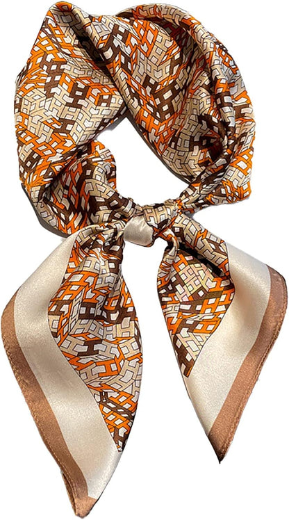 RAN Winter Warm Scarfs Silk Scarf, Womens Medium Square Satin Scarf Lightweight Letters Printed Neck Head Wrap, 27.6 x 27.6 inches
