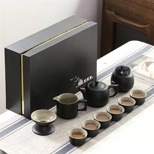 Afternoon Tea Set Black Pottery Kung Fu Tea Set Household Simple Ceramic Teapot Teacup Set Of Gift Box Tea Set For Adults (Color : C)