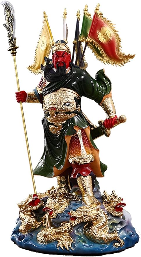 ESRADA Ornaments Feng Shui Ornaments Guan Yu Statue/Guan Gong Statue Feng Shui Decor Home Store Company Office Lucky Buddha Statue Decoration Good Lucky Gifts（Green Robe/Red Robe） God of Fortune