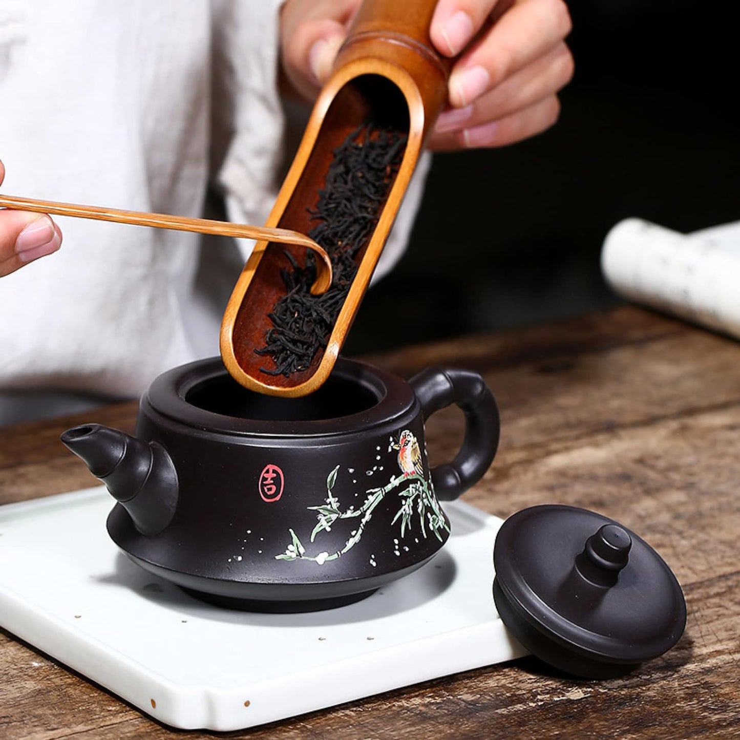 UDRJU Kongfu Teapot 220Ml Yixing Zisha Teapot Bamboo Black Clay Tea Set