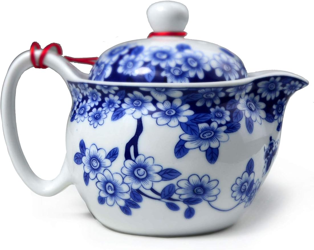 Yxhupot Teapot 350ml Blue and White Flower Porcelain Tea Pot with Infuser Classic Water Pot (Flowers butterfly)