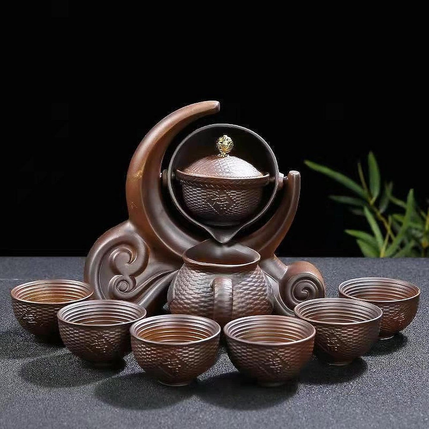 Scizorito 中国功夫茶具套装礼盒,中国龙形状,纯手工烧制,配有 360 度旋转茶壶和浸泡器,适合办公室、家居、礼品(半月火柴)