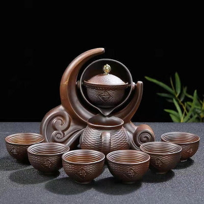 Scizorito 中国功夫茶具套装礼盒,中国龙形状,纯手工烧制,配有 360 度旋转茶壶和浸泡器,适合办公室、家居、礼品(半月火柴)