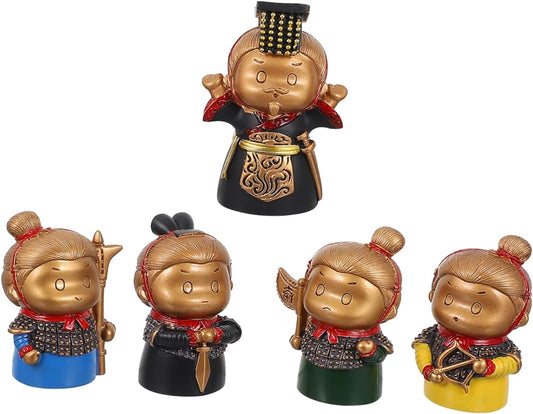 DECHOUS Home Decor 5pcs Emperor Qin Shihuang Sculpture Qin Warriors Statue Cake New Year Ornament Desktop top hat Ornaments Qin Household Puppet Accessories Chinese Soldier Decor