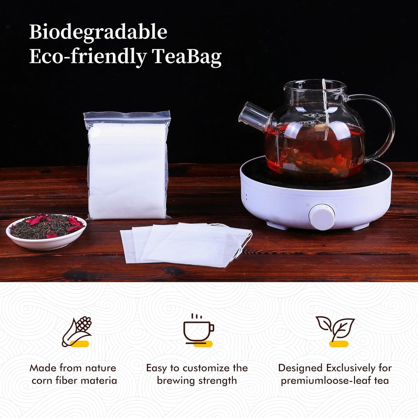 FM108TEA Featured Rose Lychee Black Tea Loose Leaf Tea,Resealable Bag 3.5 Ounce(100g)| With 30PCS Tea Filter Bags,Safe and Natural Material