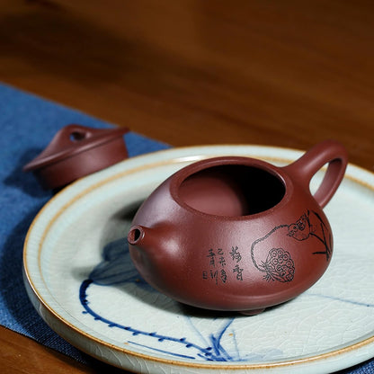 fanquare Large Yixing Zisha Clay Teapot, Chinese Trational Jing Zhou Shi Piao Pot with Lotus Seedpod, Bird, 9.5oz