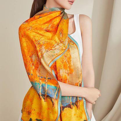 RAN Winter Warm Scarfs Silk Long Scarf for Women, Mulberry Silk Large Size Women Lightweight Satin Shawls and Wraps Headscarf